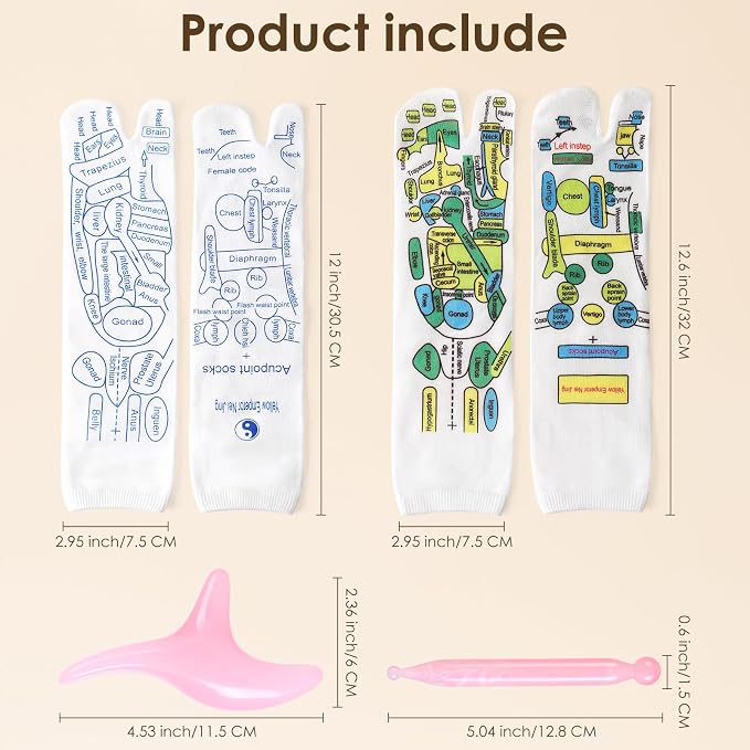 Reflexology Socks Set with Tools Pink, 2 Pairs Chiro Acupressure Acupuncture Trigger Point Foot Pain Relief Remedy Acupoint Massage Birthday Gifts for Women D