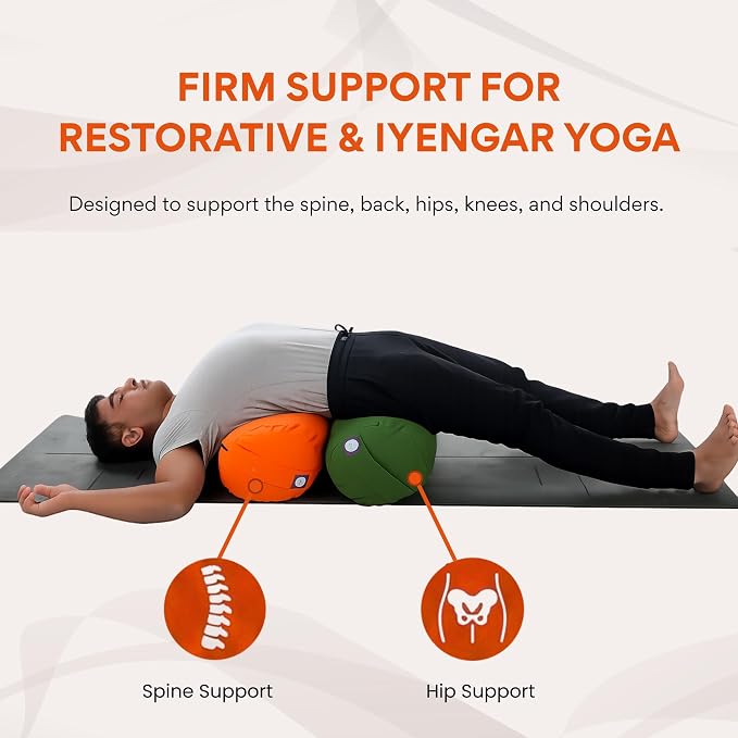 Yogikuti Iyengar Yoga Bolster for Restorative Yoga and Meditation – Lightweight Cotton Support Pillow with Handle for Easy Carry, Versatile for Pose Modification, Balance, Back Relief, and Relaxation