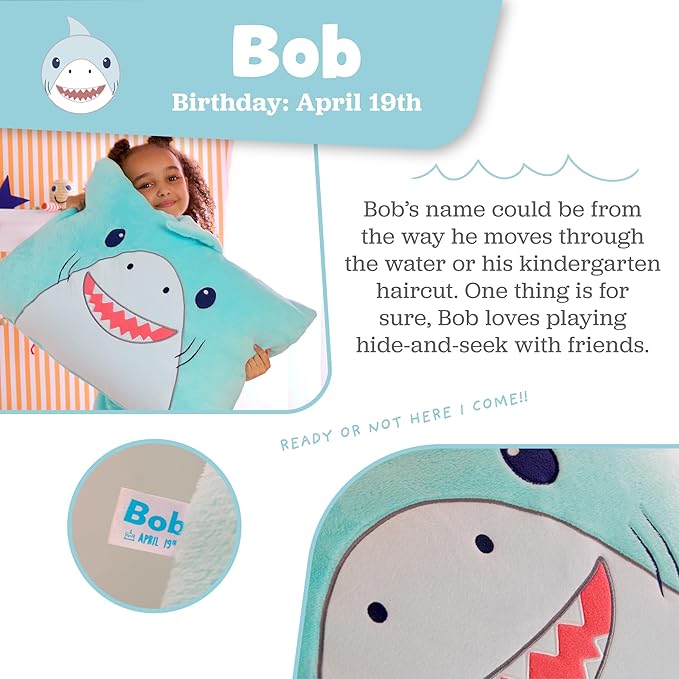 Saint Eve Kids Pillow Pals Fuzzy Pillow Case, Cute Animal Friends Soft Pillow Cover for Kids Beds and Nap Time - Bob the Shark