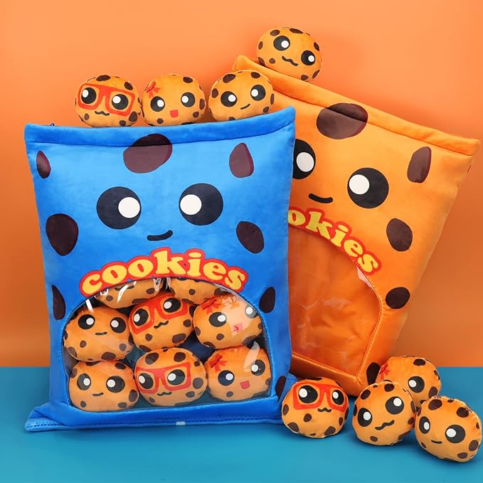 Cookies Plush Pillow Throw Pillow, Yummy Food Pillow Bag of Cookies Plushies, Cute Stuffed Plush Toys Food Stuffed Animal, Plush Gift for Kids, Birthday, Baby Shower (8 pcs, Blue)