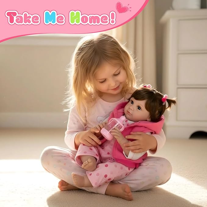 Aori Reborn Baby Girl Dolls - 22 Inch Realistic Lifelike Newborn - Handmade Soft Vinyl Girl Doll with Feeding Accessories | Weighted Cuddly Baby Toddler Gift Set for Kids 3+
