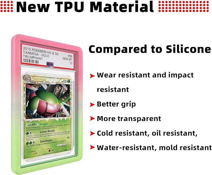 NAKIS Slab Guard for PSA Graded Cards, 2-Pack TPU Slab Protector Graded Guard Bumper Guard for PSA Graded Card Only, Gradient Color Glitter Limited Edition, Pink-Green