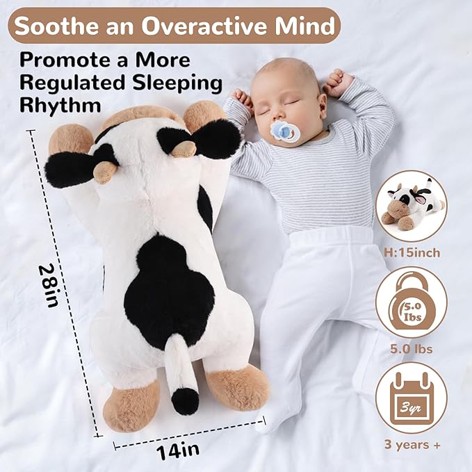 Cow Weighted Stuffed Animals - 28 Inch 5.0 Pounds Weighted Plushies Cow Stuffed Animals - Large Plush Pillow - Cute Plush Toys Gifts for Kids & Adults (28" 5.0 lbs)