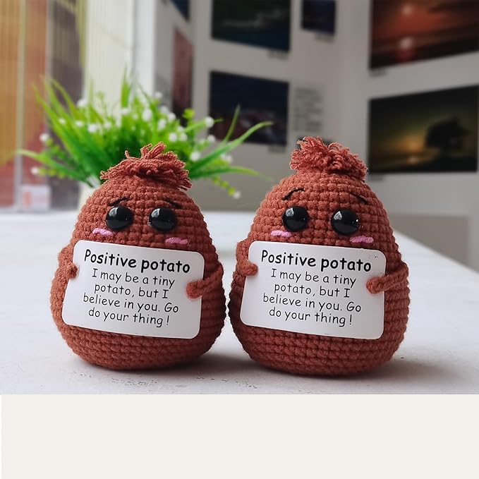 Positive Funny Potato Head with Card Mini Crochet Knitting for Handmade Emotional Support Pickled Gift Party Decoration Encouragement