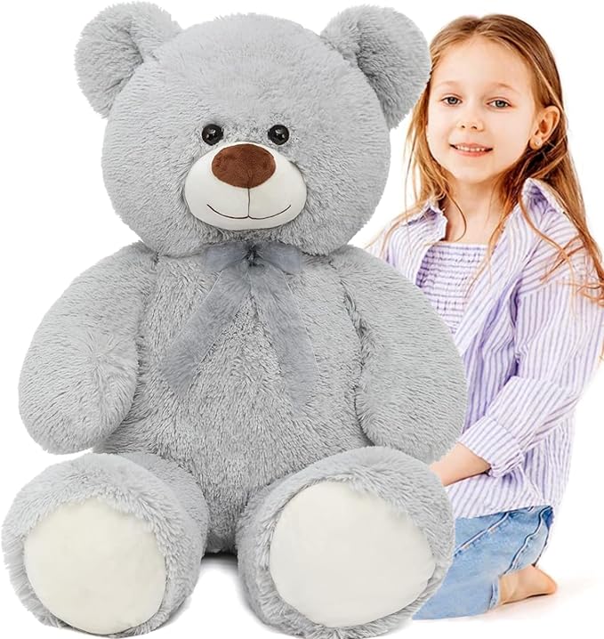 MorisMos Giant Teddy Bear Stuffed Animal 3ft-36 inch Big Teddy Bear for Baby Shower Decor, Large Stuffed Bear Gifts for Girl Boy Women on Birthday Christmas,Grey