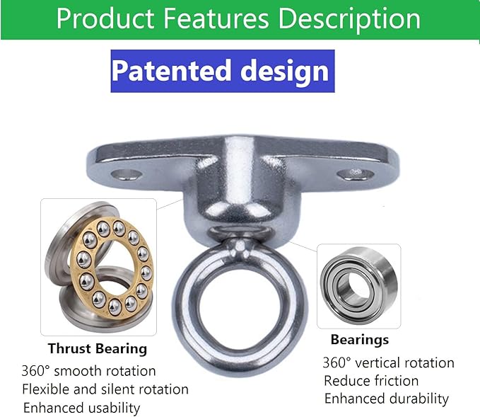Bearing Swing Hanger Antirust Heavy Duty 360°Rotation 1500LB Capacity Playground Yoga Hammock Chair, Rope sandbag Porch Swing