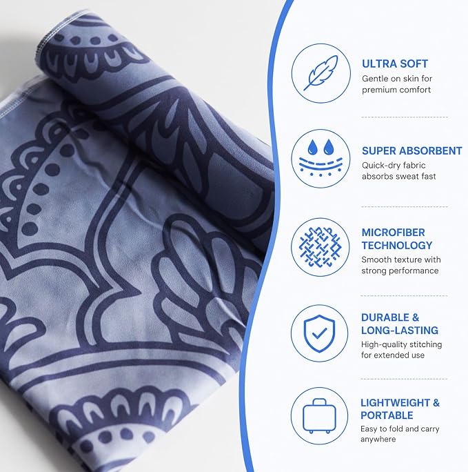 Yoga Mat Towel, Hot Yoga Non Slip with 4 Corner Pockets, 74 x 26 in | Soft Absorbent Microfiber With Four Corner Pockets, Fits Over Yoga Mats For Hot Yoga, Pilates, Gym, And Travel