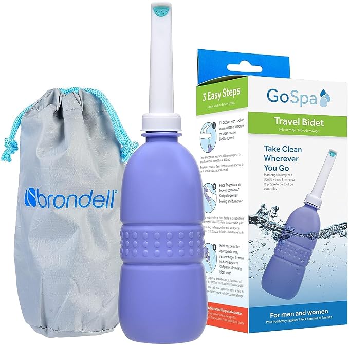 Brondell GoSpa Travel Bidet GS-70 – Portable Peri Bottle for Postpartum & Perineal Care, 400ml Handheld Bidet with Angled Nozzle, Collapsible Design, Nozzle Storage & Travel Bag, Amaranthine