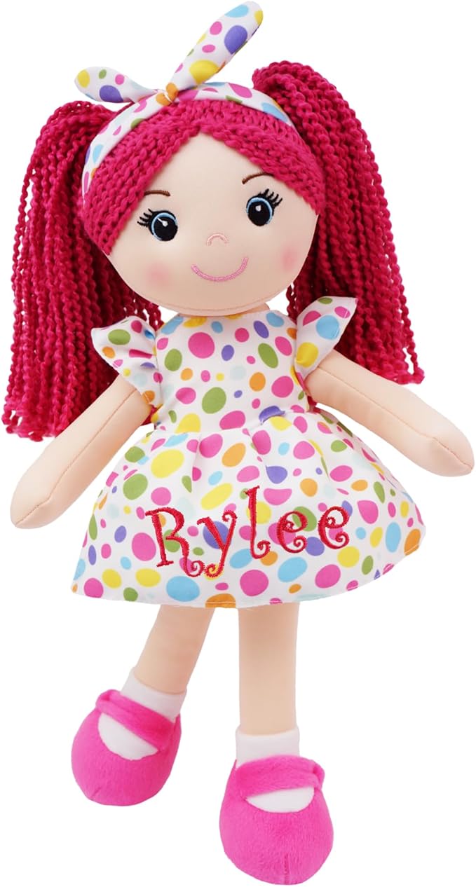 June Garden Personalized Sophie Doll – Embroidered Name Soft Plush Doll – Custom Gift for Girls – Choose Name, Font & Thread Color – Available in 14", 18", and 23" Sizes