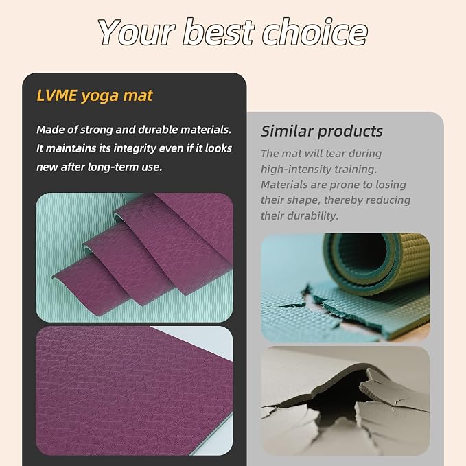 Thick Yoga Mat 72"x24" – 1/4" or 2/5" Option | Non-slip & anti-tear TPE, lightweight with carrying strap, beginner-friendly for women & men, yoga/pilates/floor workout