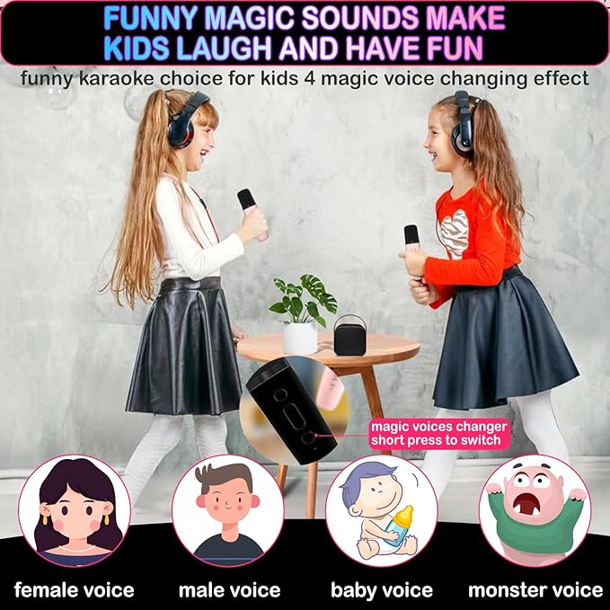 Mini Karaoke Machine for Kids & Adults, Kids Toys for Girls & Boys Gifts, Bluetooth Speaker with 2 Wireless Microphone for Kids Adults Toddler Girls Home Party Birthday Gifts Black