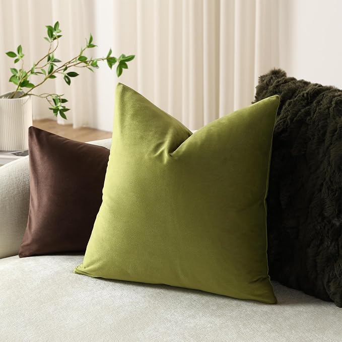 Throw Pillow Covers 18x18 Chartreuse: Pack of 2 Cozy Soft Velvet Square Modern Luxury Decorative Throw Pillow Cases for Sofa Couch Living Room Bed Home Decor