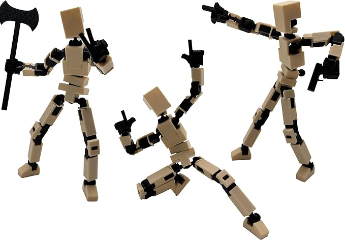 (Assembly Completed) 3D Printed Enlarge Body Size 8.13-inch Action Figure Lucky20, Full Body Mechanical Movable Toy, Multiple Accessories, Desk Decoration (Apricot)