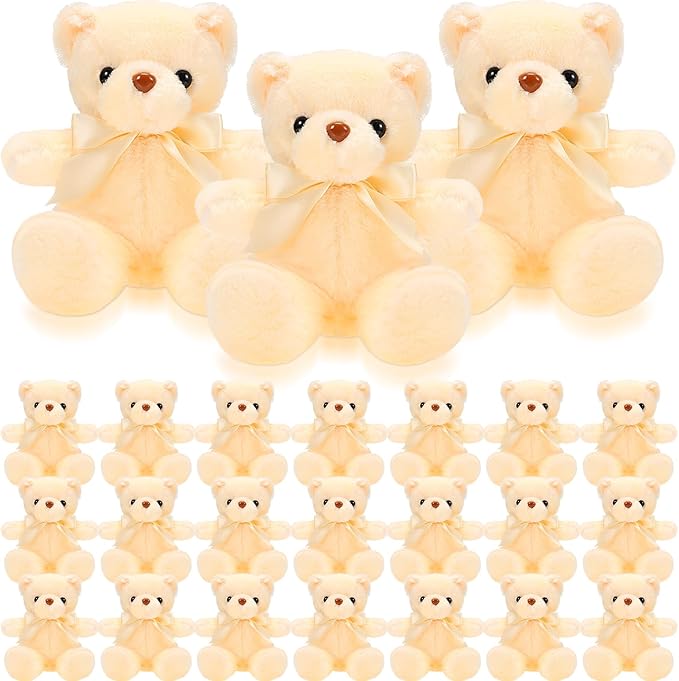 HyDren 24 Pcs Operation Christmas Bear Stuffed Animal Plush Gift Bulk 12 Inches Soft Toys for Kids Christmas Charity Donation, Holiday Party Favors & Classroom Gifts(Beige)