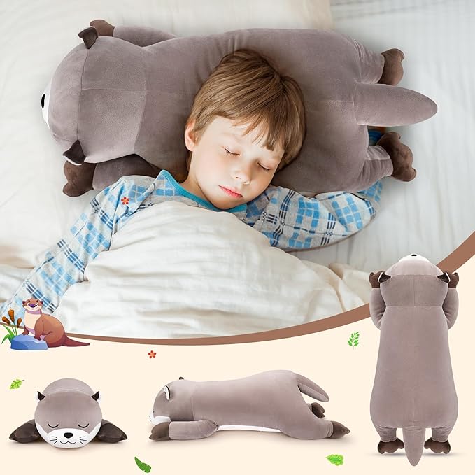 Auspicious beginning 30'' Giant Otter Plush Stuffed Animal- Otter Plush Pillow Plushies, Large Sleeping Body Pillow Plush Toy, Cute Hugging Stuffed Animal, Birthday Gifts for Kids Girls Boys