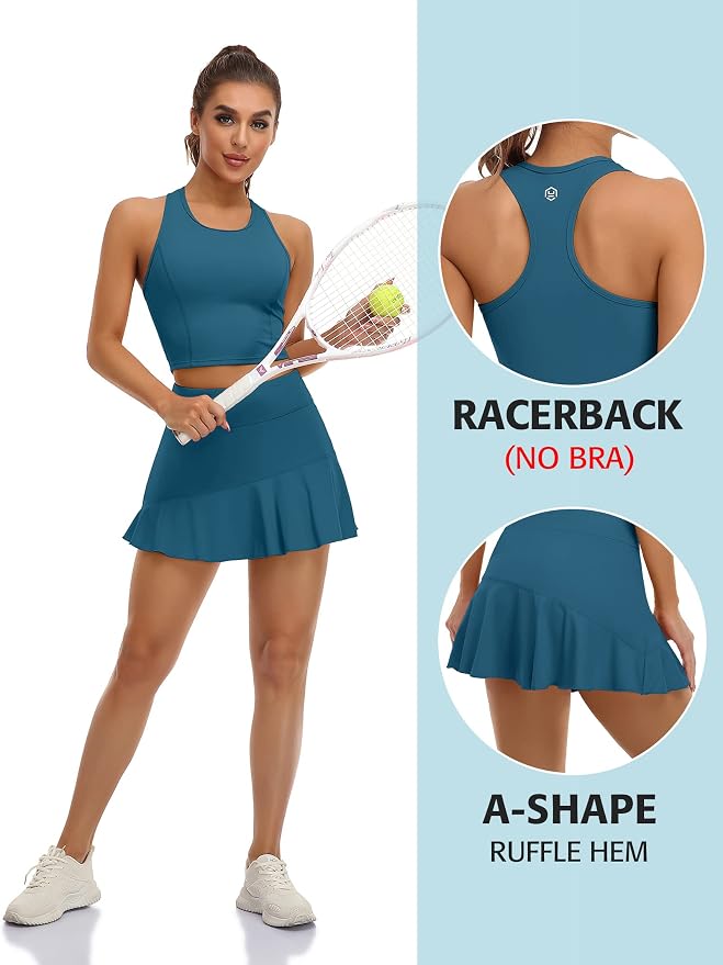 ATTRACO Women 2 Piece Tennis Dress with Shorts Golf Skirts with Pockets | Built-in Shorts, 2 Pockets, Racerback, Ruffle, Pickleball, Workout, Activewear, Casual, Sports Outfits
