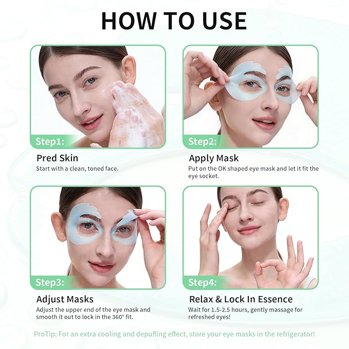SPODARE OK Shape Eye Masks, 360° Fit Under Eye Patches with Collagen and Lavender Flower Extract, Firming Eye Masks for Puffy Eyes, Wrinkles, Self Care Gifts for Women - 6 Pairs, Calm Green