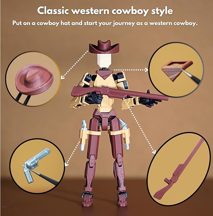 Western Cowboy t13 Action Figure｜Assembly Completed｜ 3D Printed Dummy 13 for Collectors｜Lucky 13 Gift for Friends