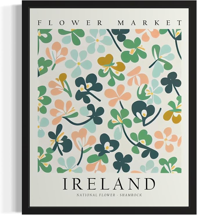 Ireland, Shamrock Unframed Art Print Poster, Flower Market Wall Art, Floral Artwork Decor for Bedroom, Kitchen, Bathroom, Livingroom Decoration 52 (Ireland, Shamrock, 36"L x 24"W, Unframed)