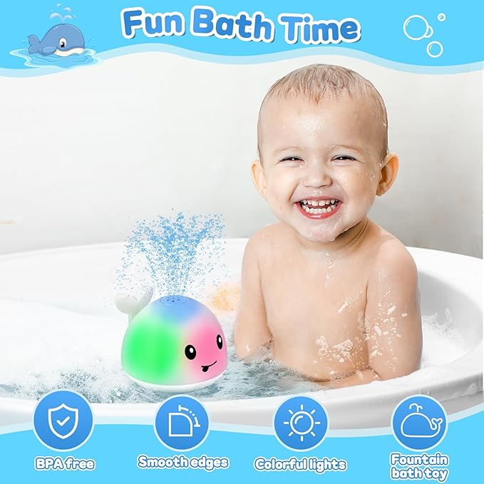 Baby Bath Toys for Kids Ages 1-3, Valentine Gifts for Baby 1 2 3 Year Boy Girl, Whale Bath Toy Sprinkler Light up Bath Toys for Babies 6-12 Months, Toddlers Bathtub Toys Newborn Baby Birthday Gifts