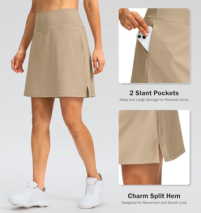 18" Skorts for Women 3 Pockets High Waist Long Athletic Tennis Skirt Golf Skort for Casual Summer Travel