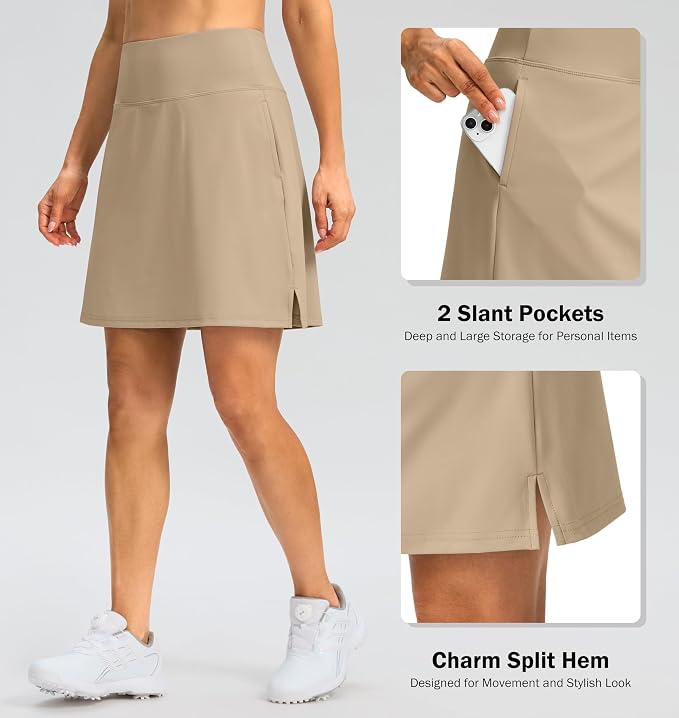 18" Skorts for Women 3 Pockets High Waist Long Athletic Tennis Skirt Golf Skort for Casual Summer Travel