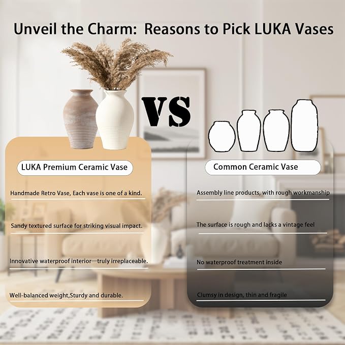 Ceramic Rustic Farmhouse Vase, 9.2 inch Whitewashed Terracotta Vase | Ceramic Vintage Flower Vases,Table Decorative Vases for Home Decor Table Living Room Shelf Mantel Decoration(Off-White)
