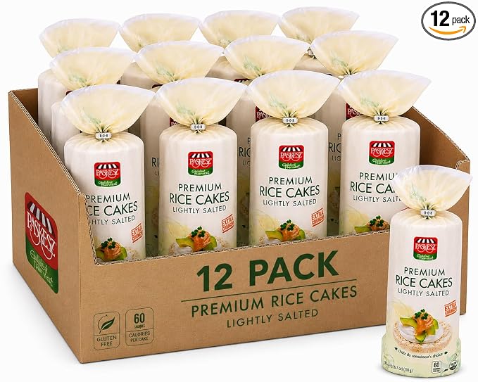 Only Kosher Candy Premium Rice Cakes Lightly Salted - Whole Grain, Gluten Free, Non-GMO, Low Calorie Healthy Snack - 60 Calories Per Cake - Round Thick Rice Cakes (Pack of 12)