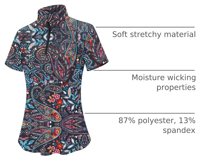 LOMON Womens Golf Polo Shirt Summer Short Sleeve Quarter Zip Outfit | Side-Pockets,Princess Seams,Cotton,Wrinkle Free,Moisture Wicking,Quick-Dry,Lightweight,Collared,for Tennis Workout