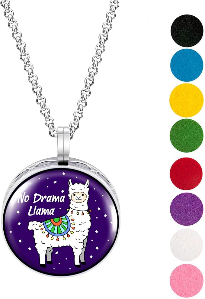 Wild Essentials No Drama Llama Necklace Essential Oil Diffuser Kit, Lavender, Lemongrass, Peppermint, Orange Oils, 8 Refill Pads, Calming Aromatherapy Gift Set, Customizable, Perfume