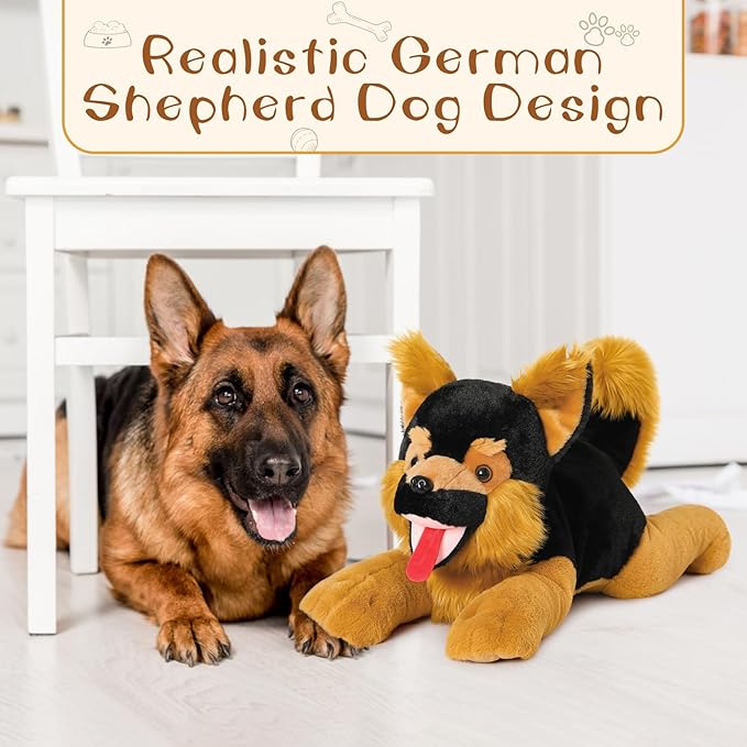 MaoGoLan 5 Giant German Shepherd Dog Plush Toys with 4 Babies, Realistic Soft and Cuddly Stuffed Dog Puppies for Kids, Puppy Lovers