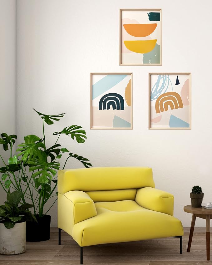 12x16IN Framed Boho Wall Art for Bedroom Set of 3 | Abstract Canvas Wall Decor, Minimalist High Framed Wood Design Prints for Living Room Bathroom