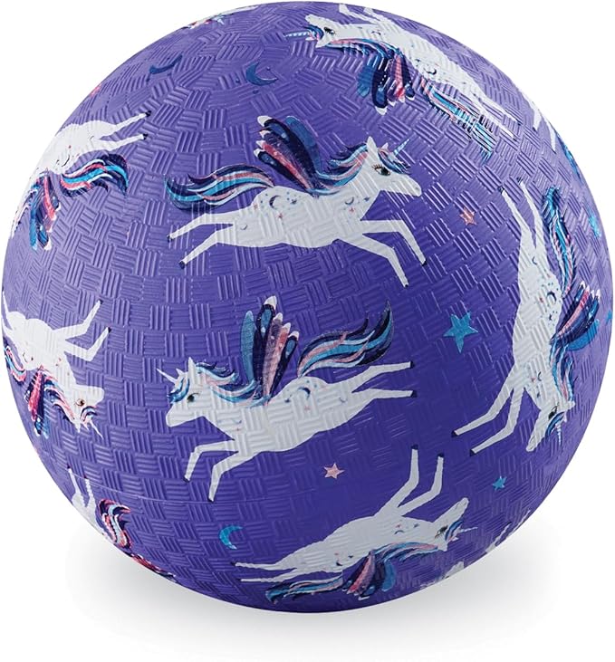Crocodile Creek Playground Ball - Durable Rubber Ball for Kids Ages 3 and Up - Bouncy Inflatable Ball for Kickball, Indoor Games, and Outdoor Sports - PVC-Free - Purple Unicorn - 7-inch Diameter