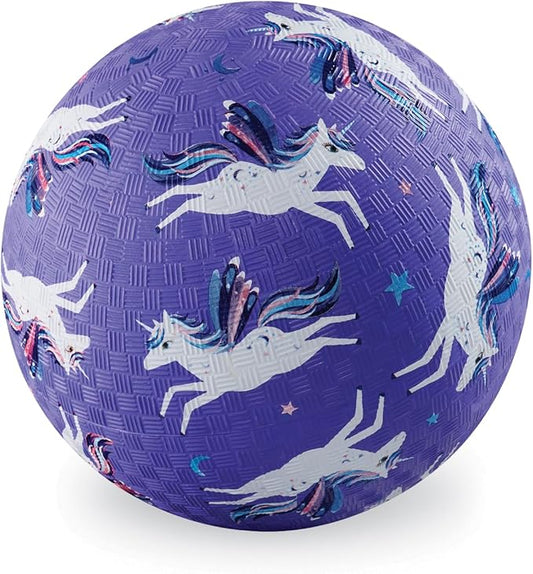 Crocodile Creek Playground Ball - Durable Rubber Ball for Kids Ages 3 and Up - Bouncy Inflatable Ball for Kickball, Indoor Games, and Outdoor Sports - PVC-Free - Purple Unicorn - 7-inch Diameter