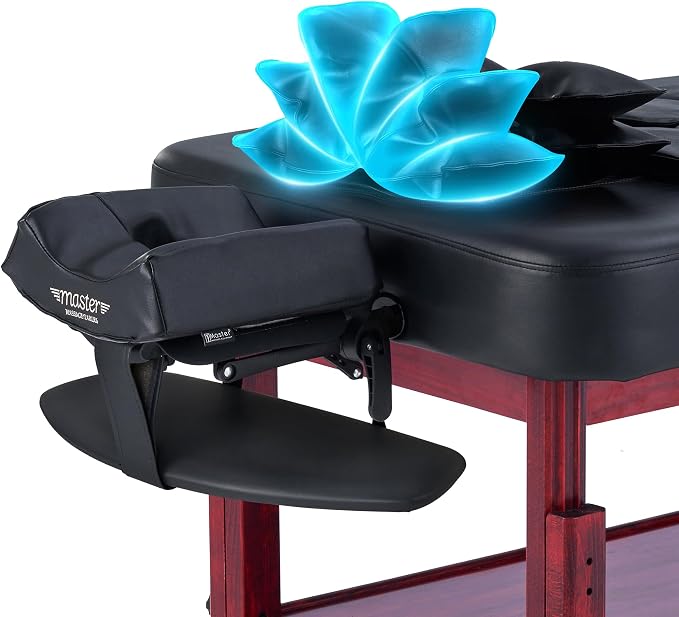AirMaster-II 30" Professional Stationary Massage Bed | AirWave Compression & Full-Body Stretching | 3D Lumbar Traction Support | Spa & Home Wellness Table - Black/Mahogany