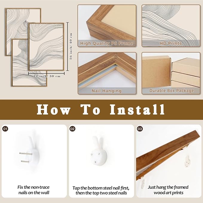 ANHUIB Neutral Canvas Wall Art Modern Abstract Canvas Painting Beige Wall Decor 12x16 Inch Set of 3 for Living Room Bedroom Bathroom