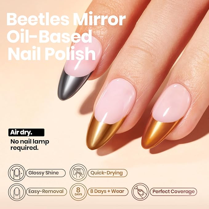 Beetles Mirror Nail Polish Set – Metallic Muse 6 Colors, High Gloss & Quick-Drying Metallic Nail Polish Set, Long-Lasting Air Dry Home DIY Perfect Nail Art Spring Gift for Women