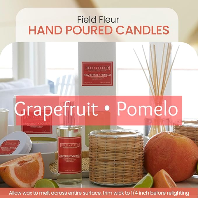 Grapefruit Pomelo Scented Candle – 12oz Luxury Soy Wax, 2-Wick in Handwoven Glass Jar, Sweet Grapefruit, Juicy Peach, Mint and Cassis Buds - 75+ Hour Clean Burn, Made in USA