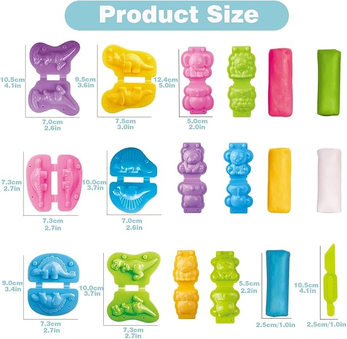 Unleash Creativity with 12 Unique Dino and Animal Molds Dough Toys Dough Accessories Set Whit 10 .Ideal as a Gift for Kids Aged 3-4-8 Years