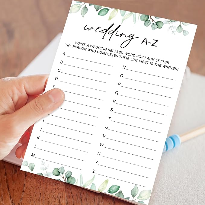 Wedding Shower Games Bridal Shower Games 30 Guests for Engagement Party(Eucalyptus Botanical Style) -Wedding A-Z Game -0004