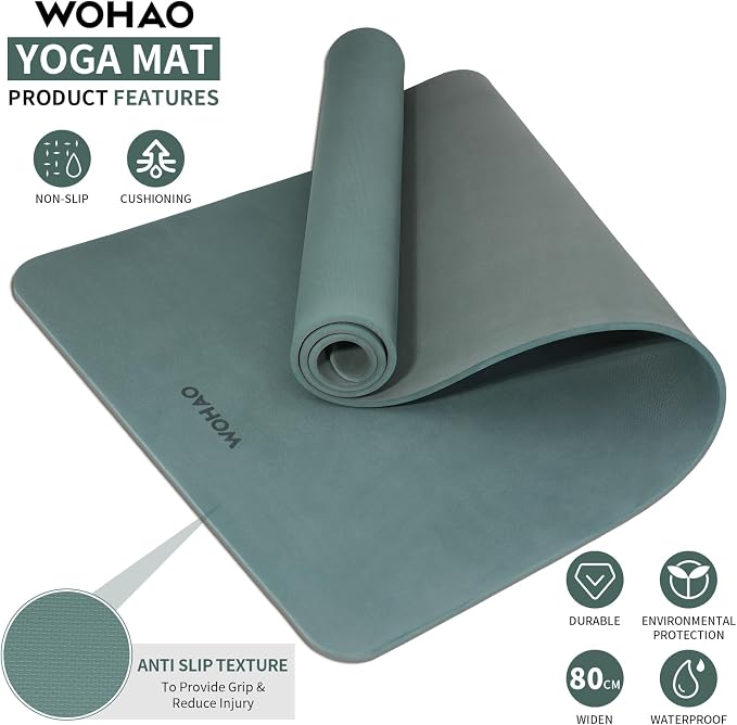 Extra Thick 8mm Yoga Mat, 72"x28" Non Slip Exercise Mat, Reversible 2-Sided Dual Color Premium POE Material, with Carrying Strap for Yoga, Pilates, Home Gym