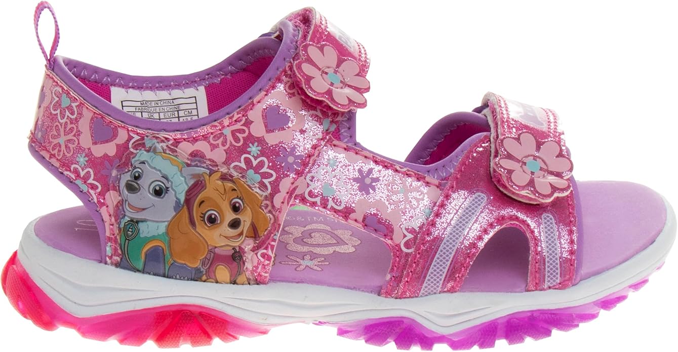 Nickelodeon Girls Paw Patrol Light Up Shoes- Summer Sandals- Kids Water Shoes - Skye Everest Beach Adjustable Strap Closed Open Toe Outdoor Sport Hero Character Lights (Toddler/Little Kid)