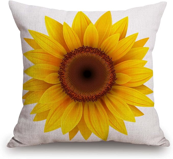 TSSOHU Sunflower Flower Cotton Burlap Linen Throw Pillow Case Cushion Cover Sofa Outdoor Decorative Square 18X18 Inches