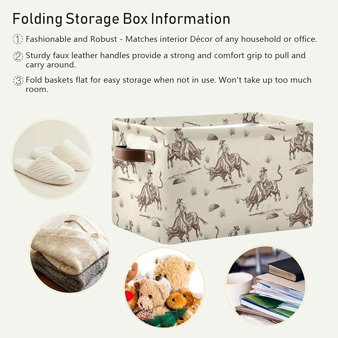 Aslsiy Storage Basket Bull Rodeo Cowboy Nursery Bins Baby Box Canvas Clothes Shelf Basket Laundry Hamper 1 Pcs