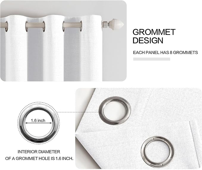 MIULEE 90 Inches Linen Textured Curtains for Bedroom 100% Blackout Thermal Insulated Bright White Grommet Room Darkening Drapes Luxury Decor for Living Room 52 x 90 Inch (2 Panels)