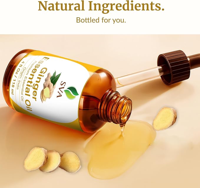 SVA Ginger Essential Oil 4 Fl Oz – for Diffuser, Skin & Hair Care – Ideal for Massage & DIY Blends - with Dropper