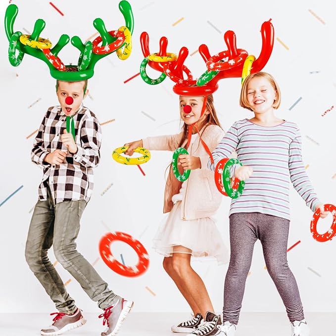 Max Fun Inflatable Reindeer Antler Ring Toss Christmas Games Indoor Outdoor Party Games Hat for Xmas Gifts Holiday Party Supplies Favors Games for Family
