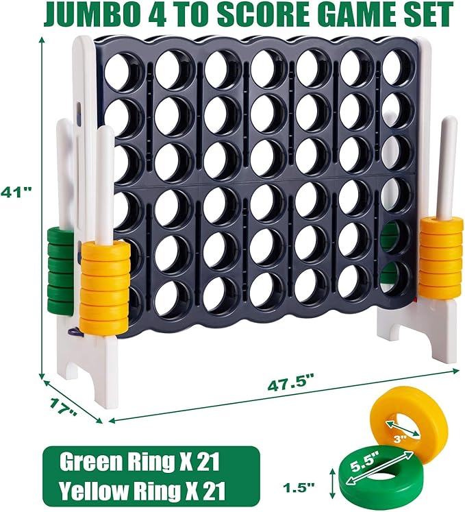Costzon Giant 4-in-A-Row, Jumbo 4-to-Score Giant Games for Kids & Adults, Indoor Outdoor Party Family Connect Plastic Game, 4 Feet Wide by 3.5 Feet Tall with Carrying Bag