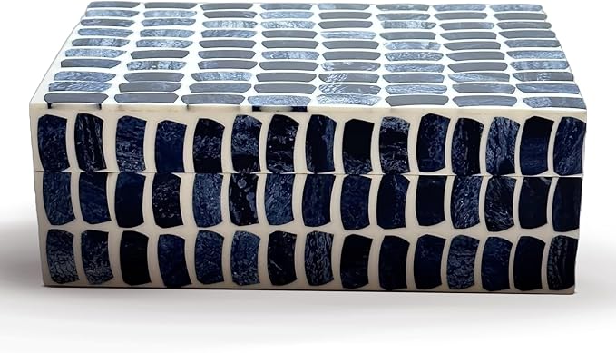 Perilla Home Home Decor Decorative Storage Wooden Box Small Shibu Organizer Tool Stash Card Craft Treasure Trinket Memory Keepsake Jewelry Box for Men and Women, Gifts For All, Blue and Off White