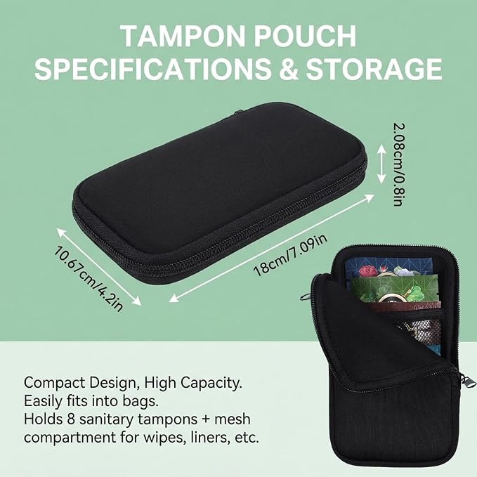 Tampon Holder for Purse Tampon Bag Portable Tampons Bag Organizer Case Tampons Storage Bags with Zipper Travel Feminine Product Organizer for Women Black